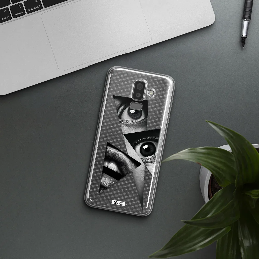 a close-up of a woman's eyes and lips Samsung J8 Clear TPU Case