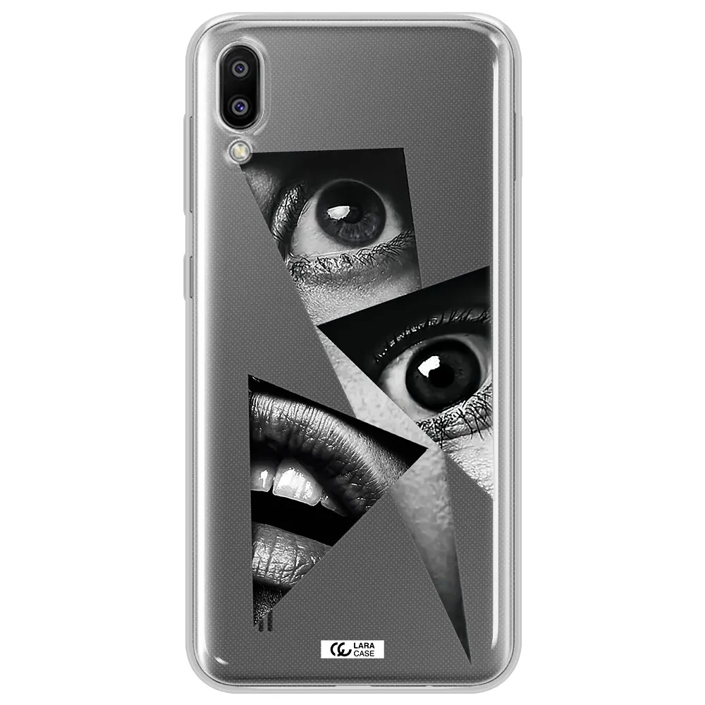 a close-up of a woman's eyes and lips Samsung M10 Clear TPU Case