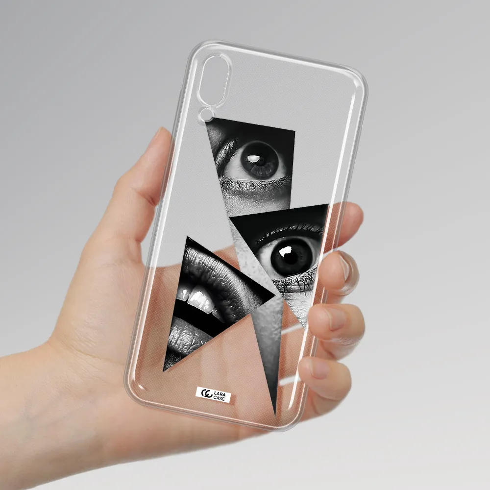a close-up of a woman's eyes and lips Samsung M10 Clear TPU Case