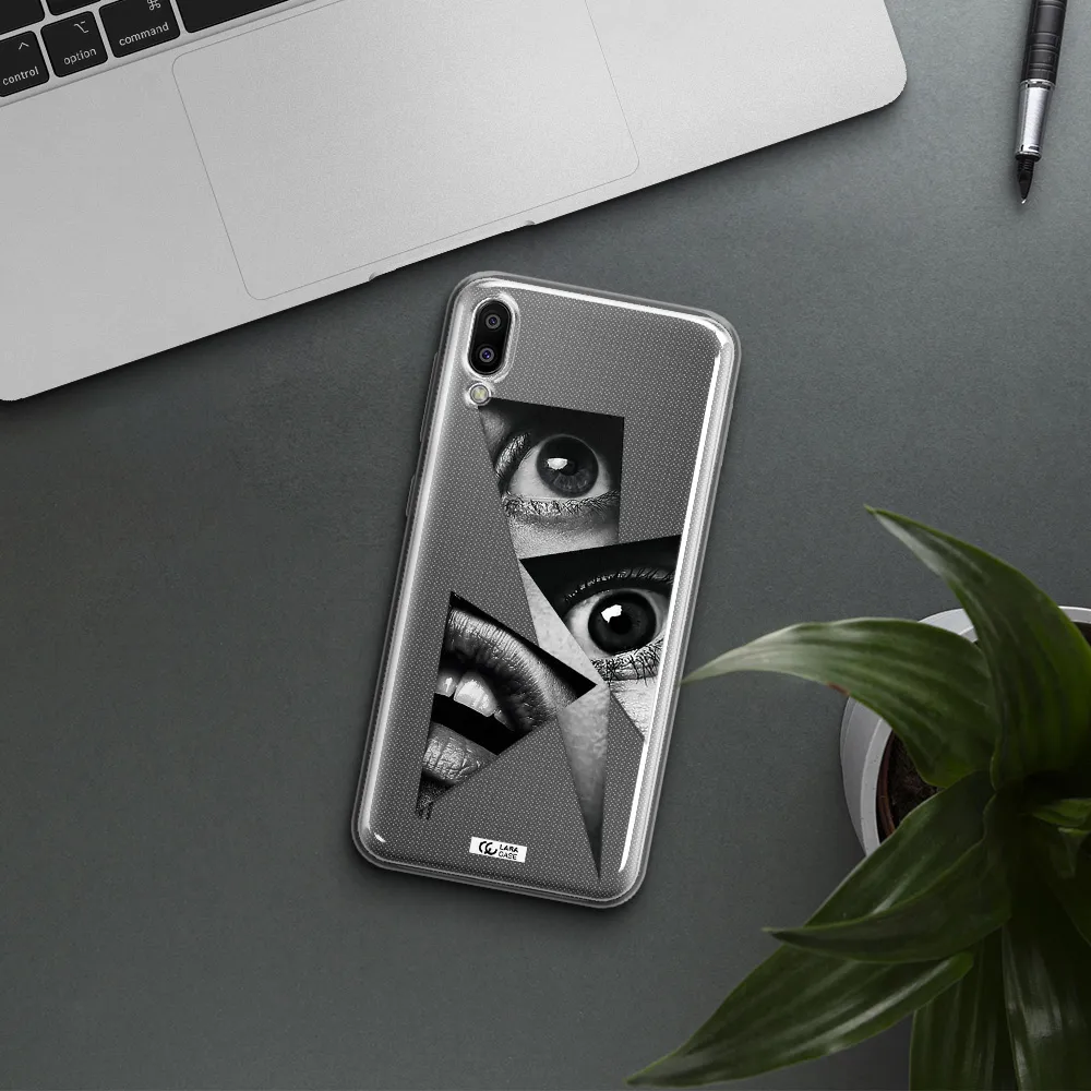 a close-up of a woman's eyes and lips Samsung M10 Clear TPU Case