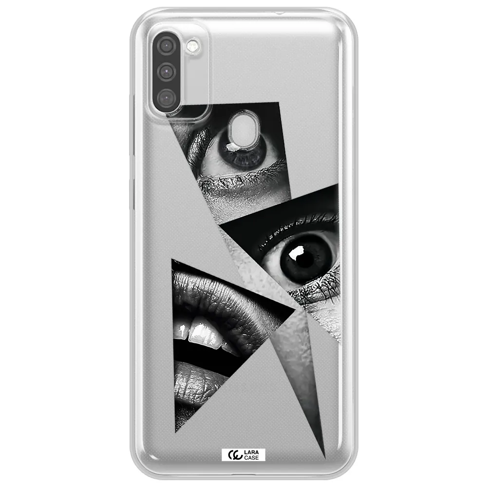 a close-up of a woman's eyes and lips Samsung M11 Clear TPU Case