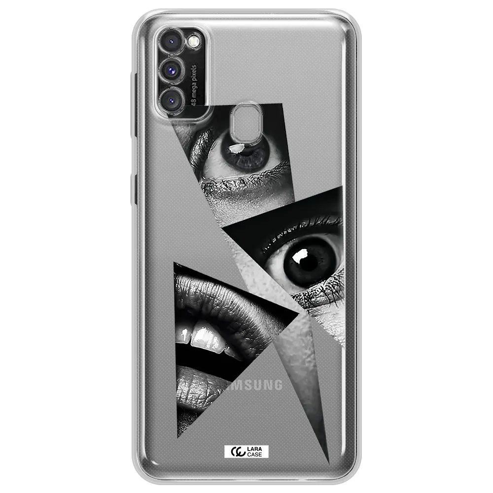 a close-up of a woman's eyes and lips Samsung M30S Clear TPU Case