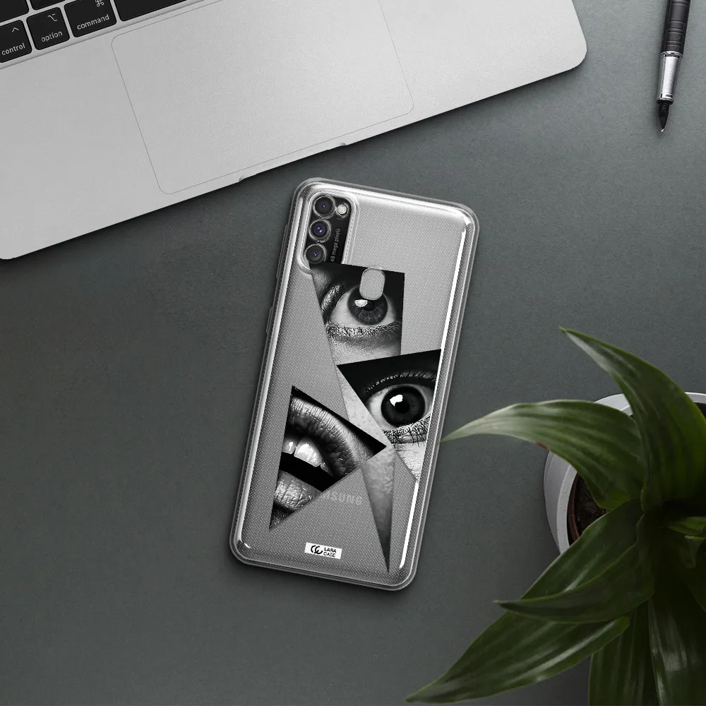a close-up of a woman's eyes and lips Samsung M30S Clear TPU Case