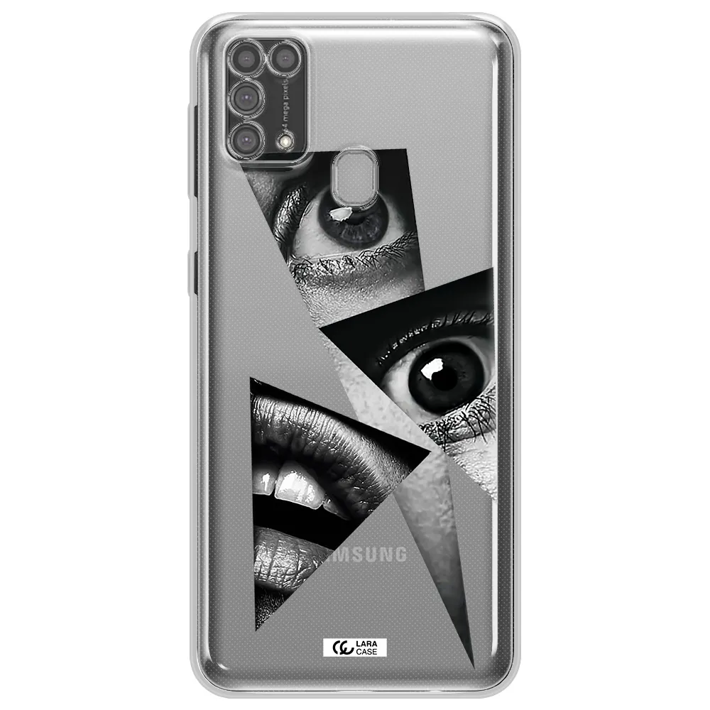 a close-up of a woman's eyes and lips Samsung M31 Clear TPU Case
