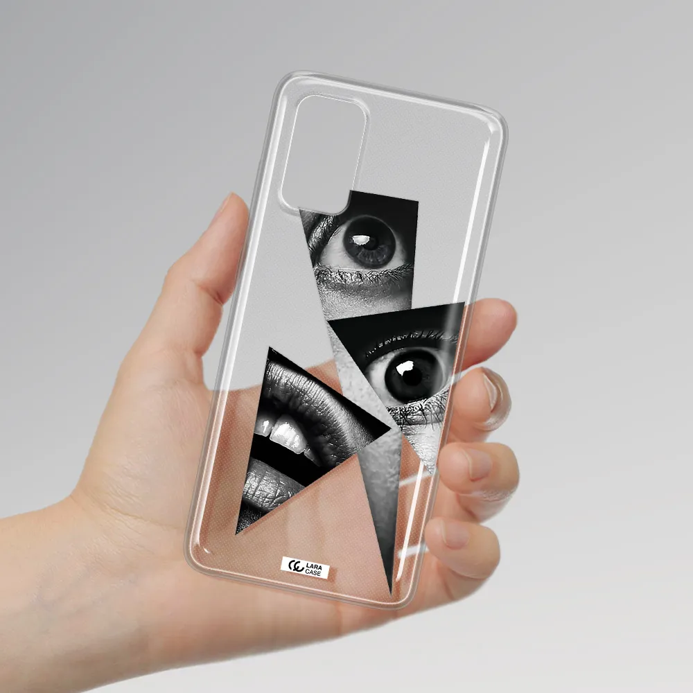 a close-up of a woman's eyes and lips Samsung S 20 Plus Clear TPU Case