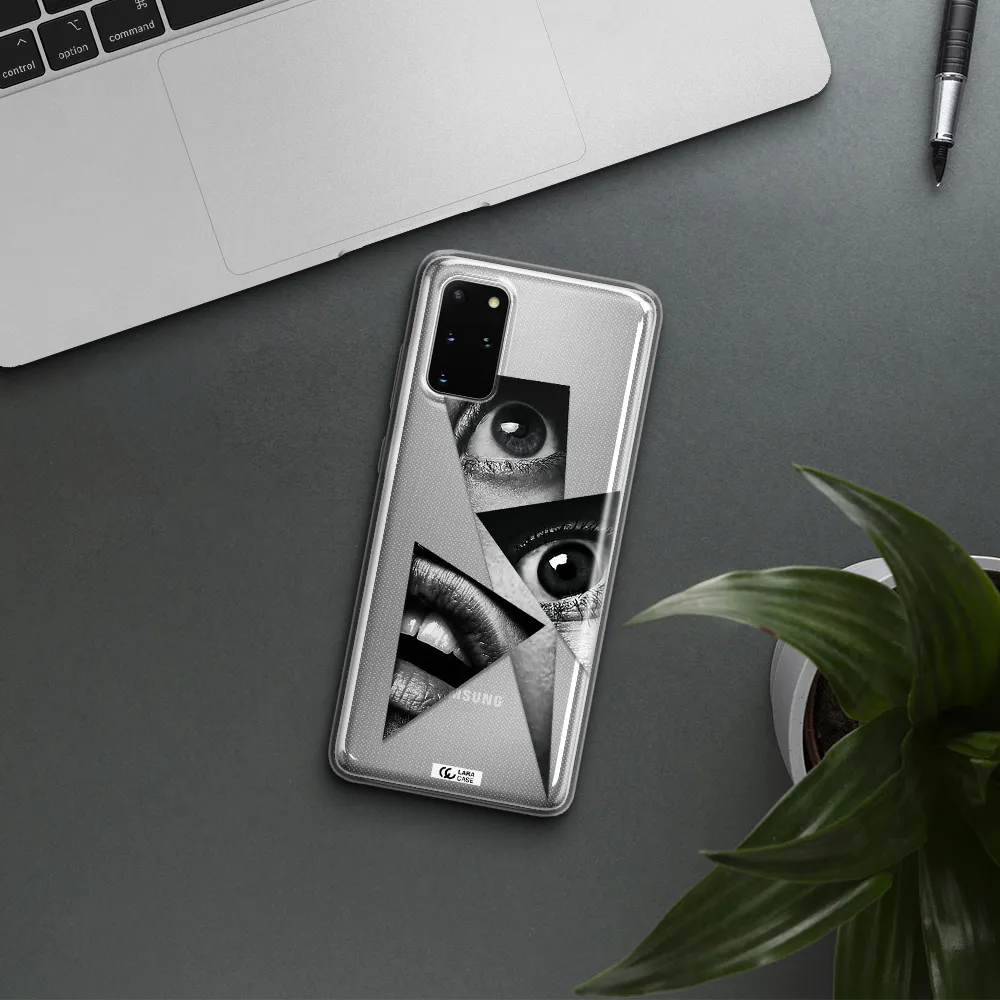 a close-up of a woman's eyes and lips Samsung S 20 Plus Clear TPU Case