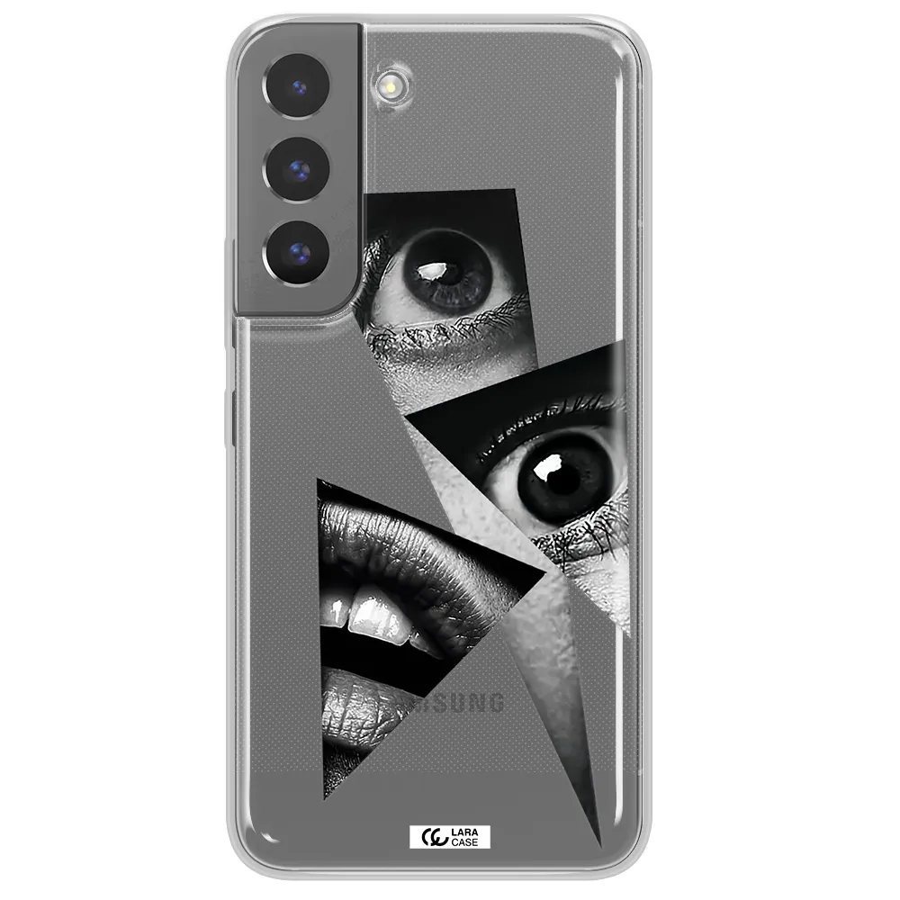 a close-up of a woman's eyes and lips Samsung S 22 Plus Clear TPU Case