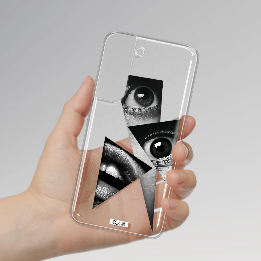 a close-up of a woman's eyes and lips Samsung S 22 Plus Clear TPU Case