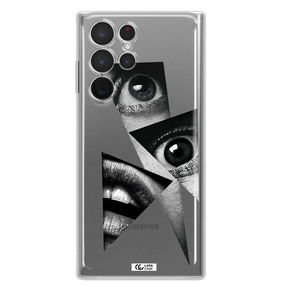 a close-up of a woman's eyes and lips Samsung S 22 Ultra Clear TPU Case