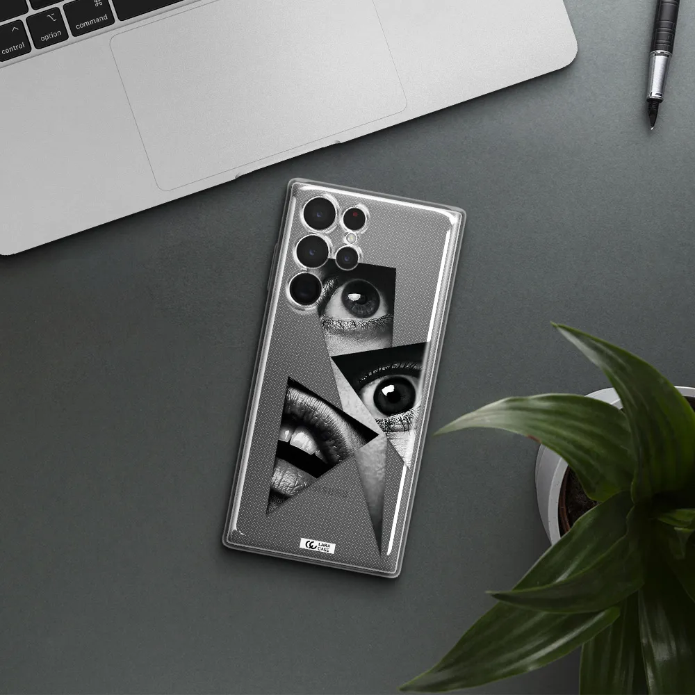 a close-up of a woman's eyes and lips Samsung S 22 Ultra Clear TPU Case