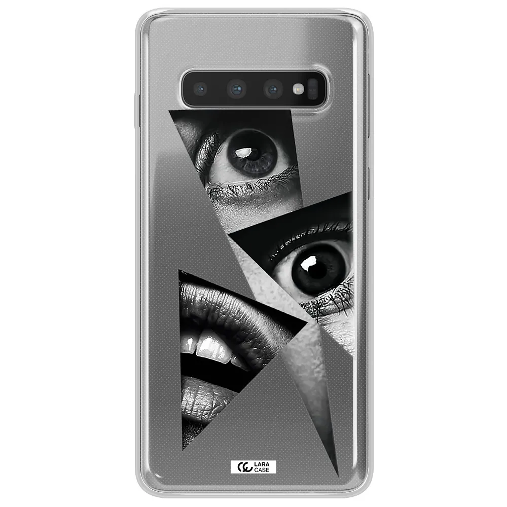 a close-up of a woman's eyes and lips Samsung S10 Clear TPU Case