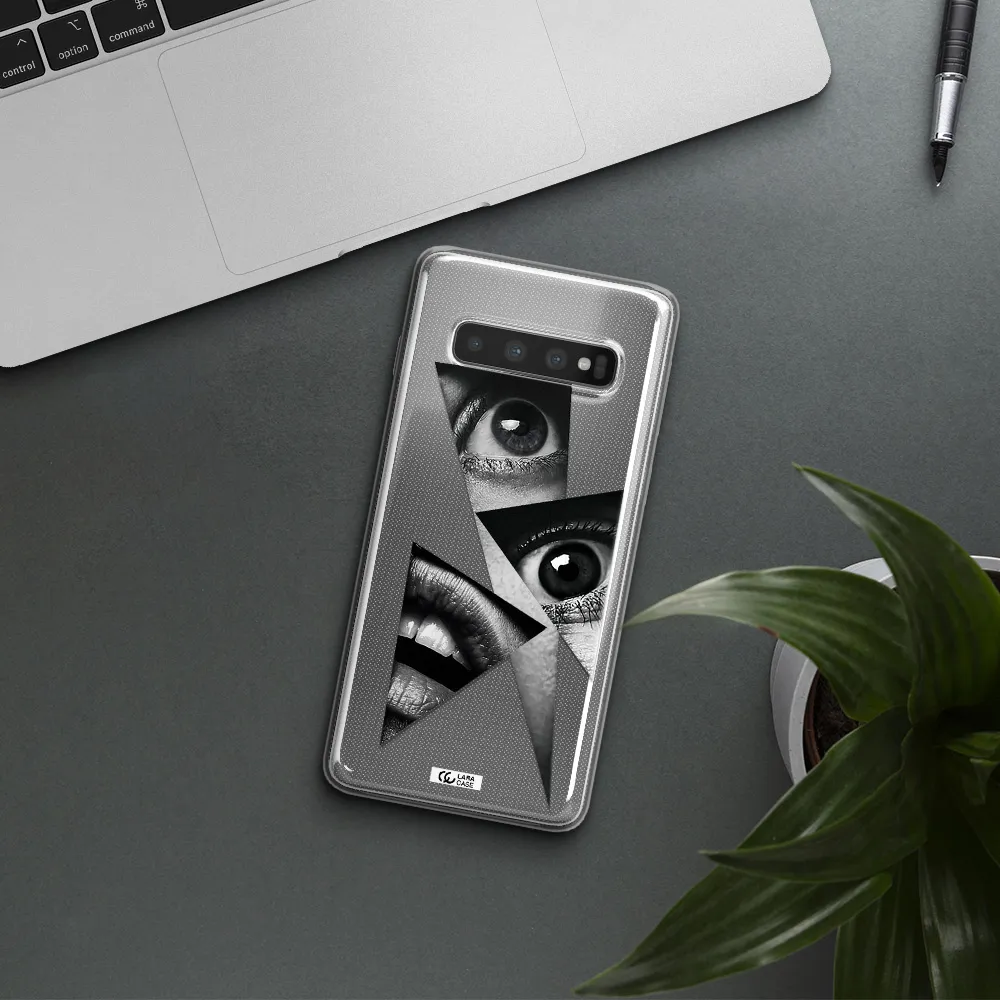 a close-up of a woman's eyes and lips Samsung S10 Clear TPU Case