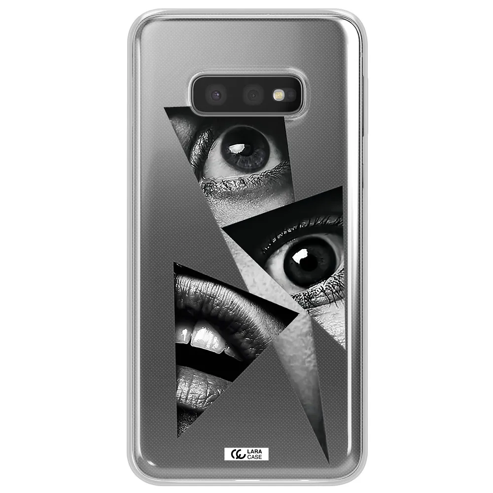 a close-up of a woman's eyes and lips Samsung S10e Clear TPU Case