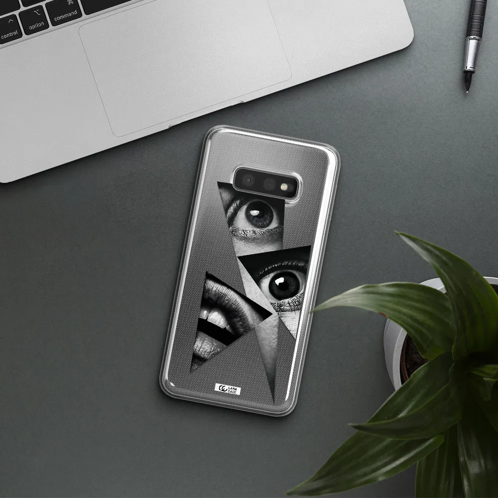 a close-up of a woman's eyes and lips Samsung S10e Clear TPU Case