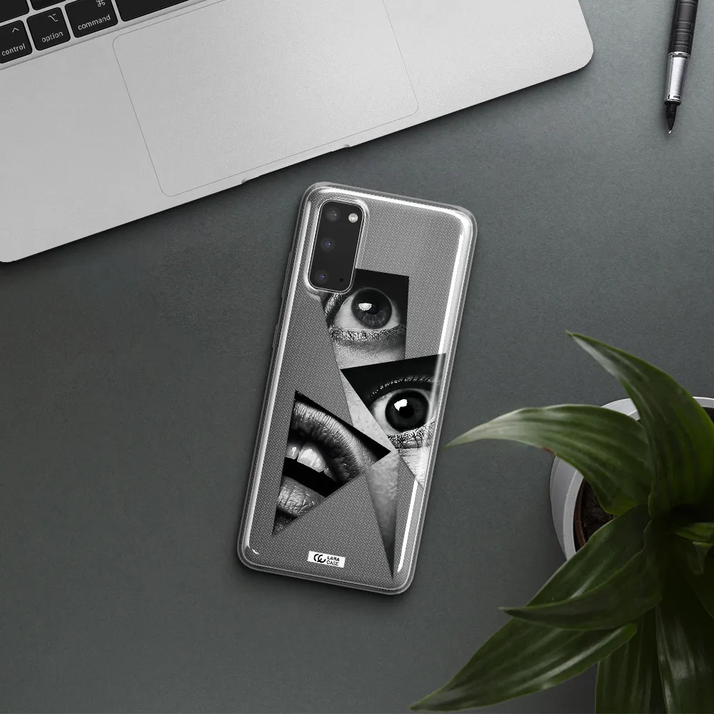 a close-up of a woman's eyes and lips Samsung S20 Clear TPU Case