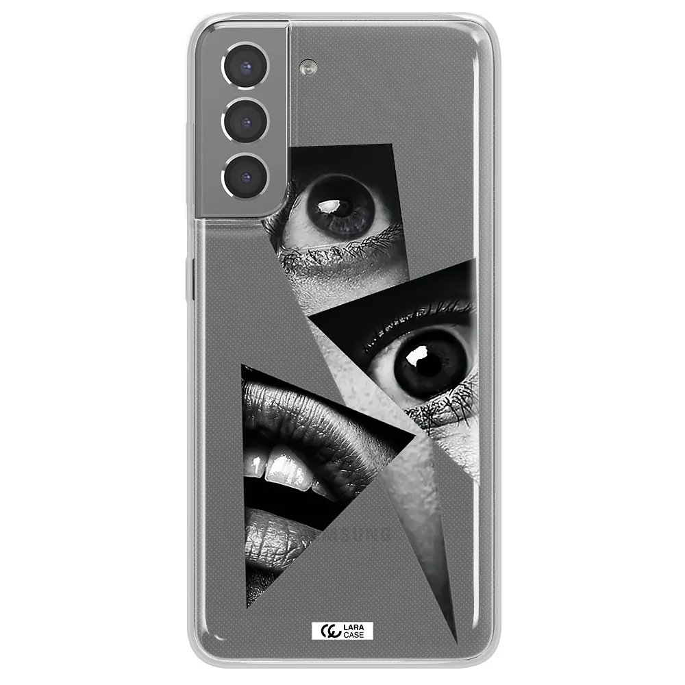 a close-up of a woman's eyes and lips Samsung S21 Plus Clear TPU Case