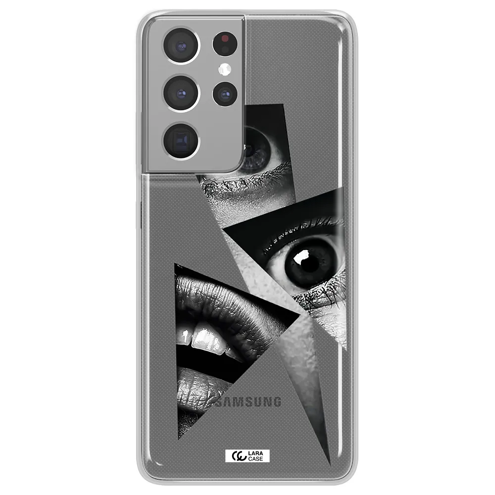 a close-up of a woman's eyes and lips Samsung S21 Ultra Clear TPU Case