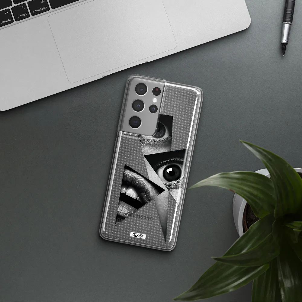 a close-up of a woman's eyes and lips Samsung S21 Ultra Clear TPU Case