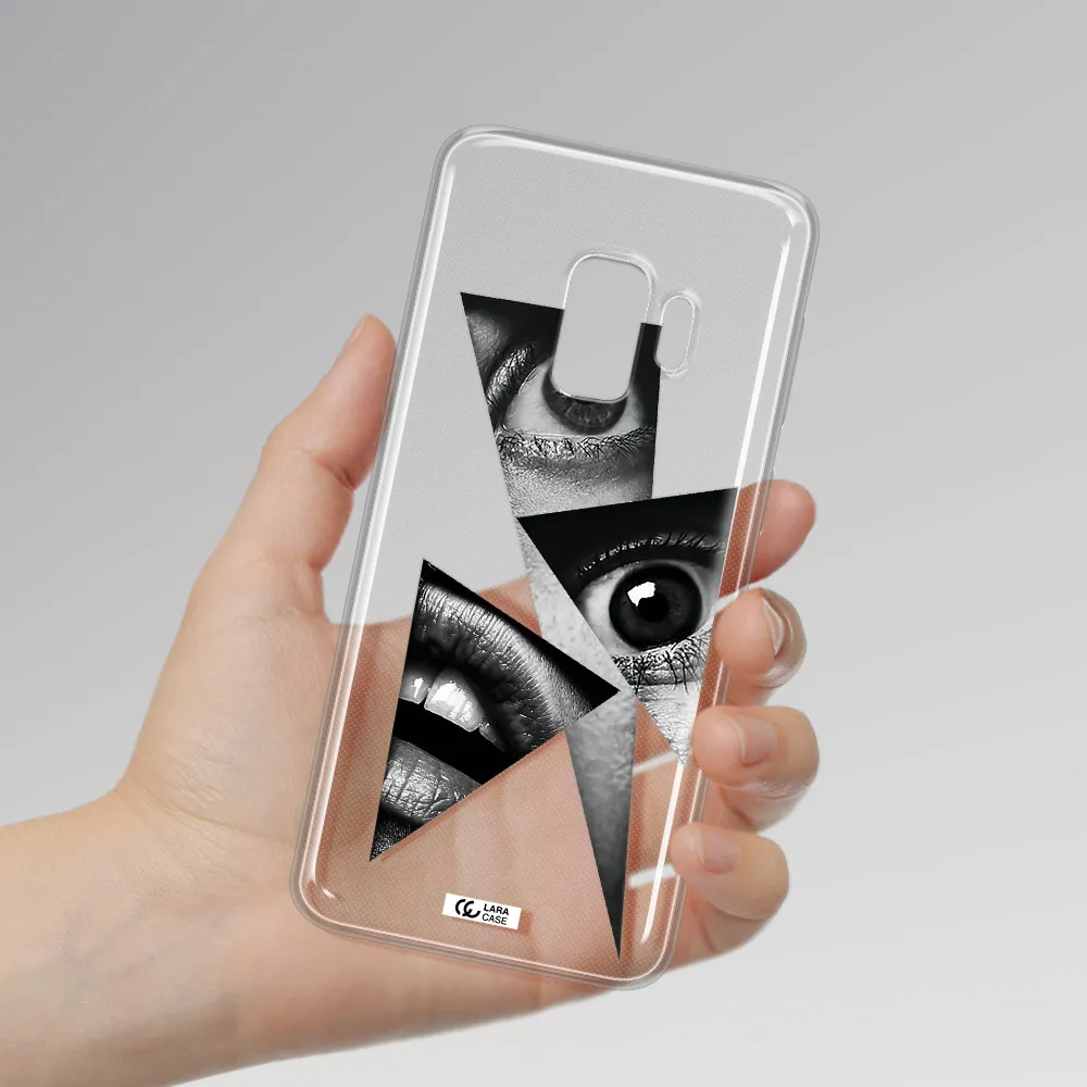 a close-up of a woman's eyes and lips Samsung S9 Clear TPU Case