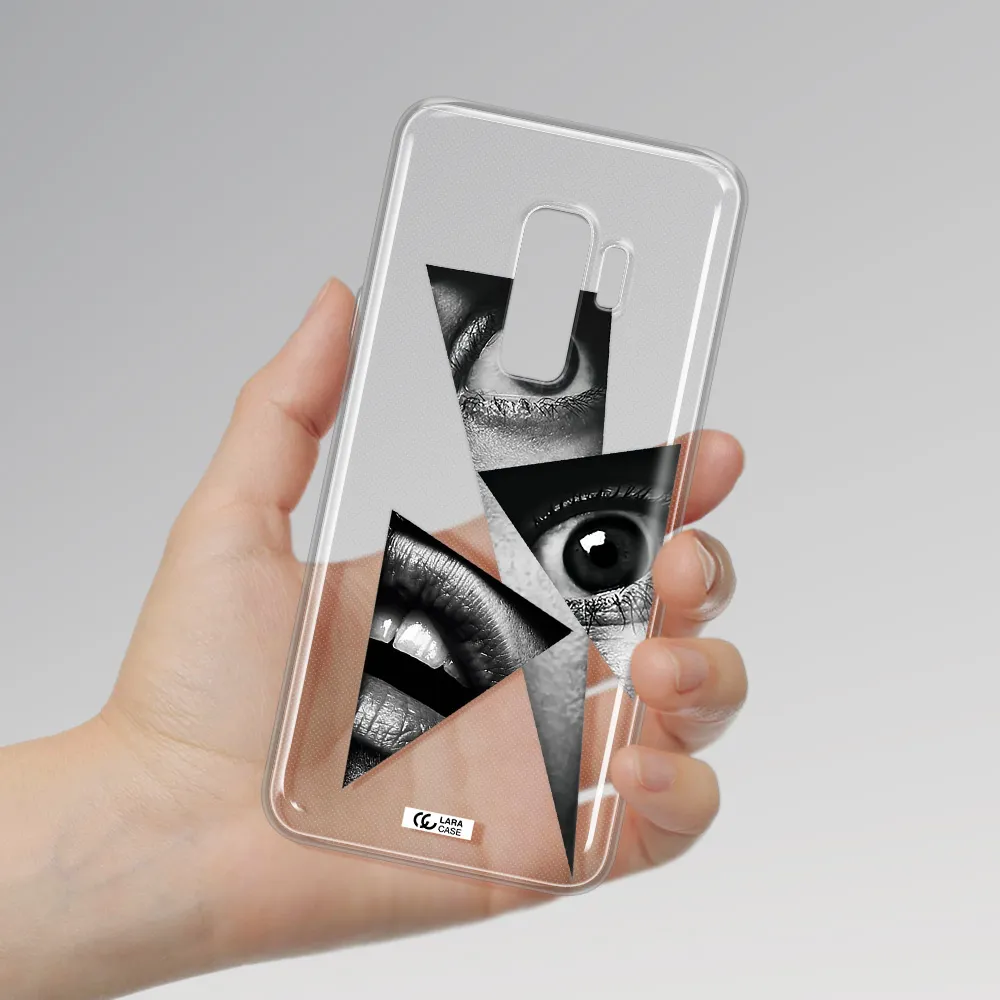 a close-up of a woman's eyes and lips Samsung S9 Plus Clear TPU Case