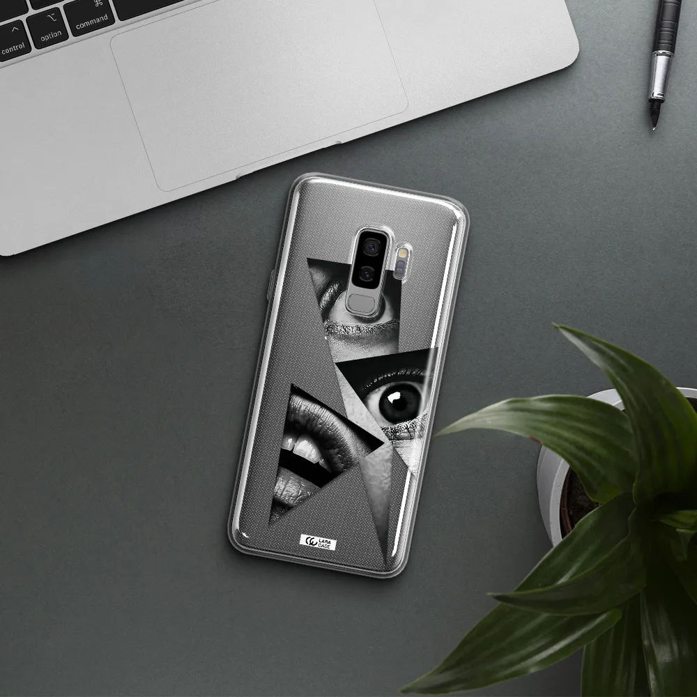 a close-up of a woman's eyes and lips Samsung S9 Plus Clear TPU Case