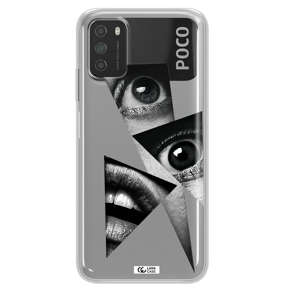 a close-up of a woman's eyes and lips Xiaomi Poco M3 Clear TPU Case