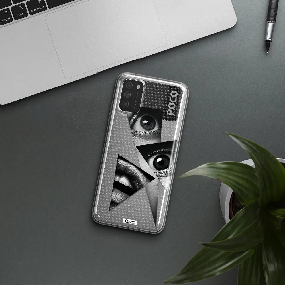 a close-up of a woman's eyes and lips Xiaomi Poco M3 Clear TPU Case
