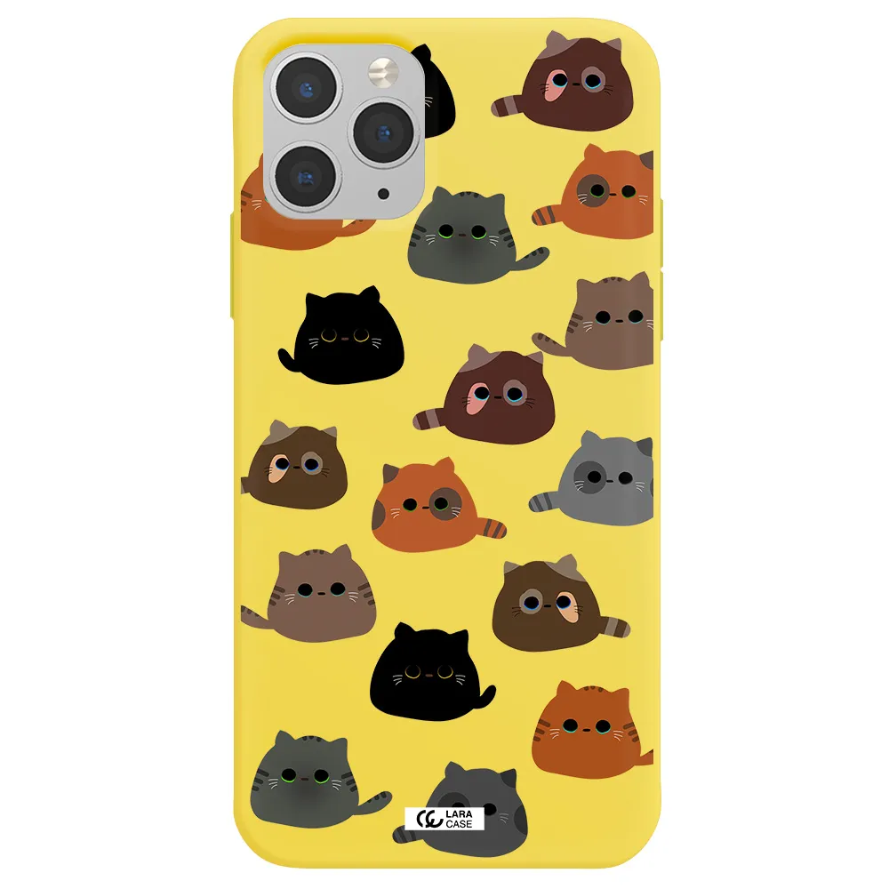 a group of cats with different colors Apple iPhone 11 pro Silicone canary yellow Case