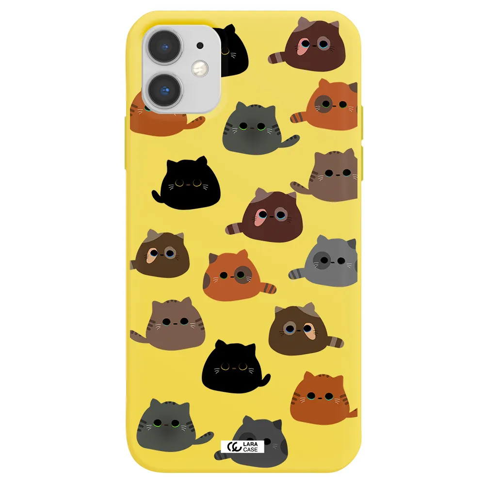 a group of cats with different colors Apple iPhone 11 Silicone canary yellow Case