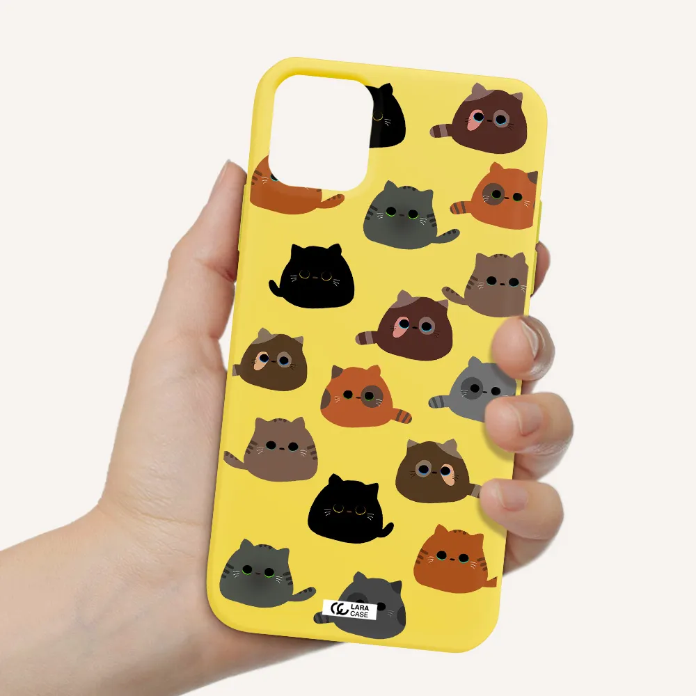 a group of cats with different colors Apple iPhone 11 Silicone canary yellow Case