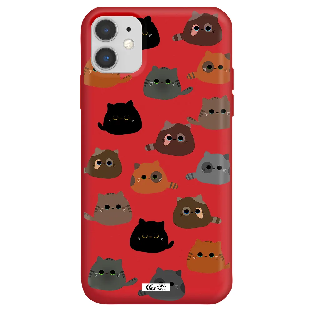 a group of cats with different colors Apple iPhone 11 Silicone Imperial Red Case