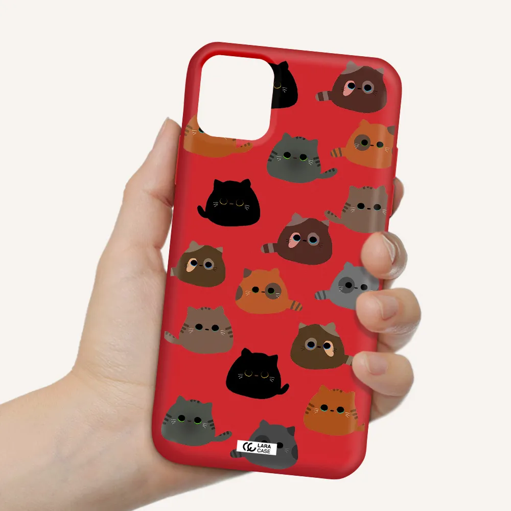 a group of cats with different colors Apple iPhone 11 Silicone Imperial Red Case
