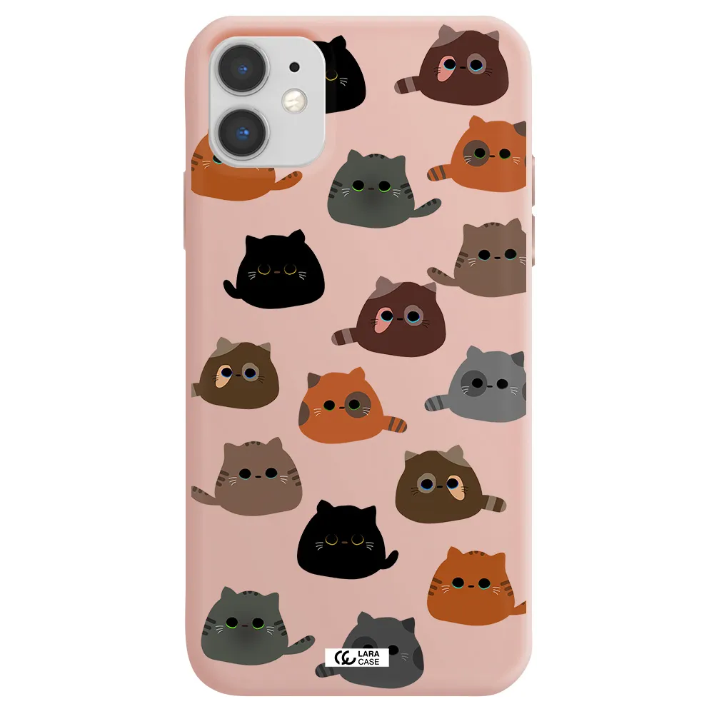 a group of cats with different colors Apple iPhone 11 Silicone pastel pink Case