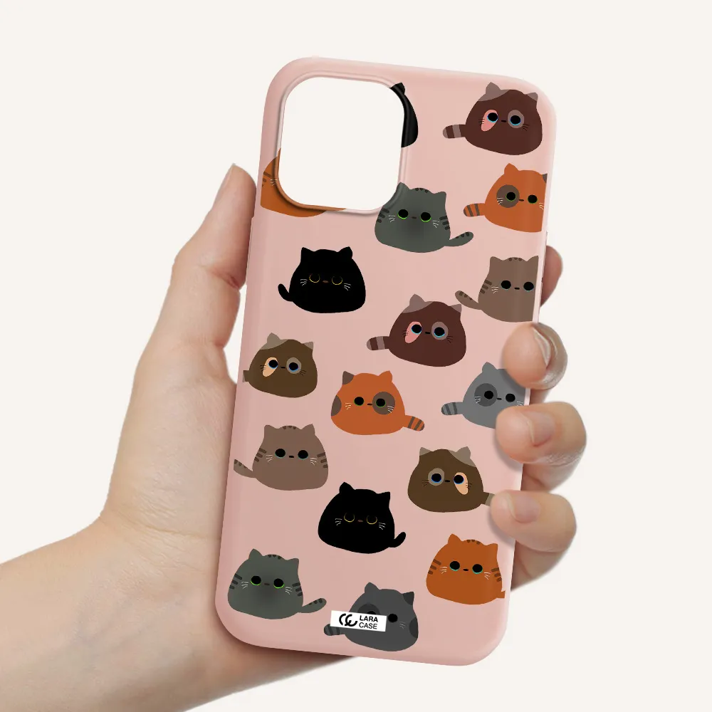 a group of cats with different colors Apple iPhone 12 pro max Silicone pastel pink Case