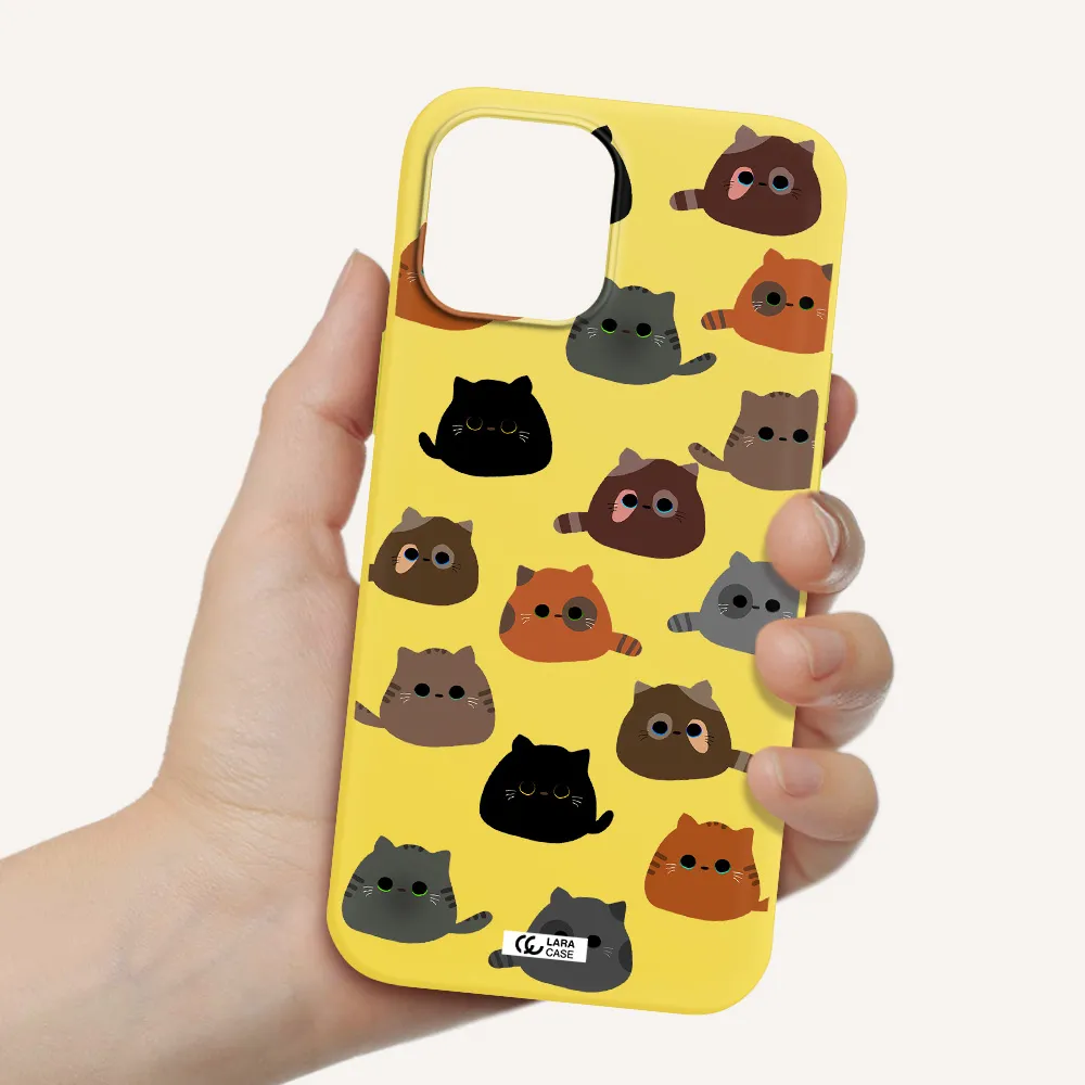 a group of cats with different colors Apple iPhone 12 pro Silicone canary yellow Case