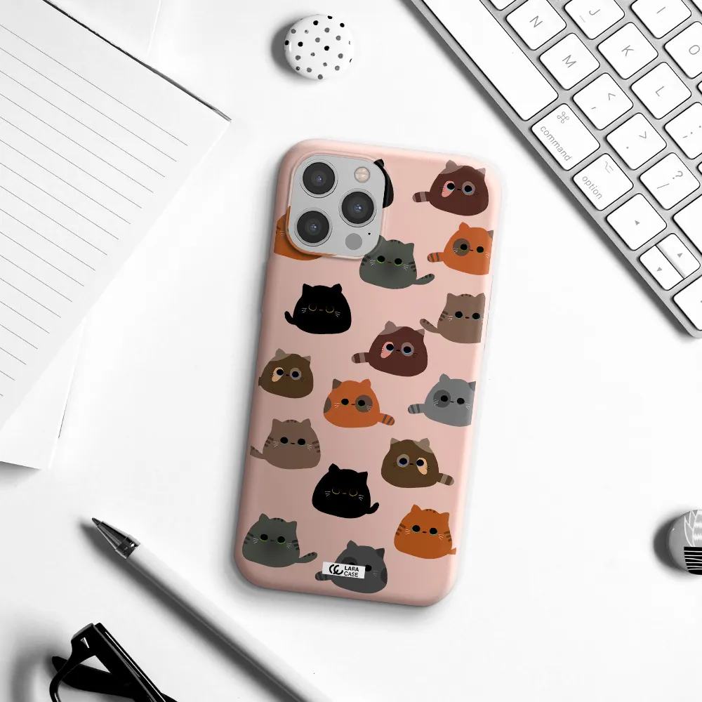 a group of cats with different colors Apple iPhone 12 pro Silicone pastel pink Case
