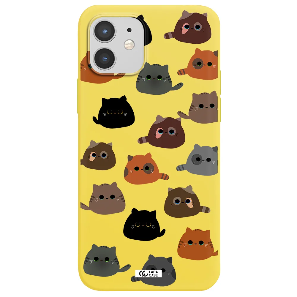 a group of cats with different colors Apple iPhone 12 Silicone canary yellow Case