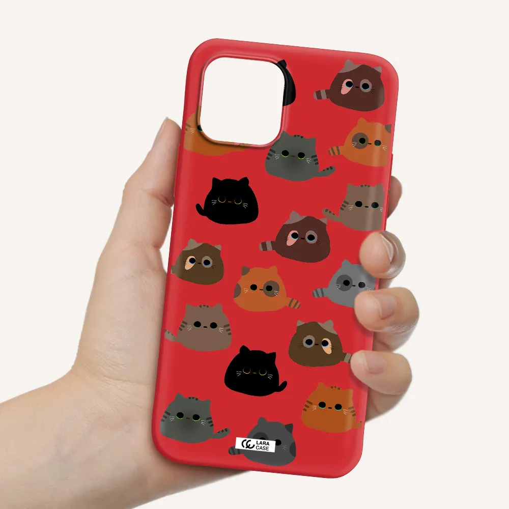 a group of cats with different colors Apple iPhone 12 Silicone Imperial Red Case