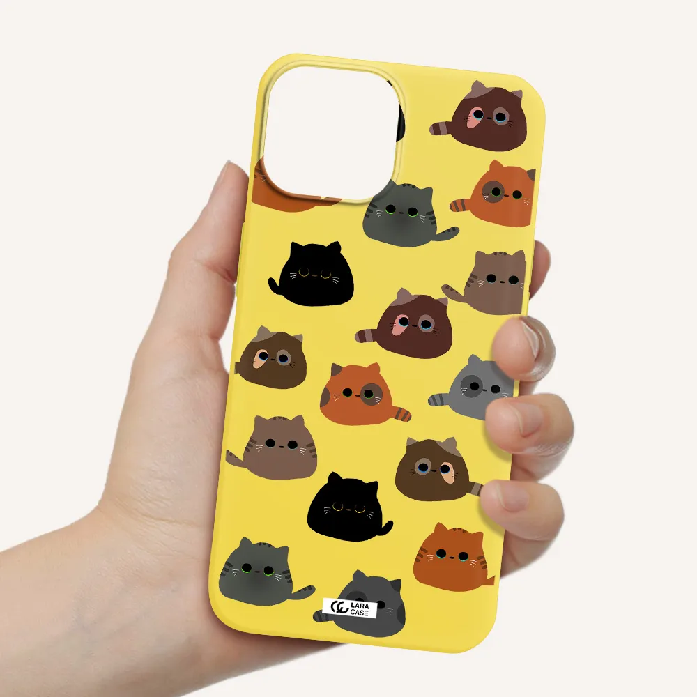 a group of cats with different colors Apple iPhone 13 mini Silicone canary yellow Case