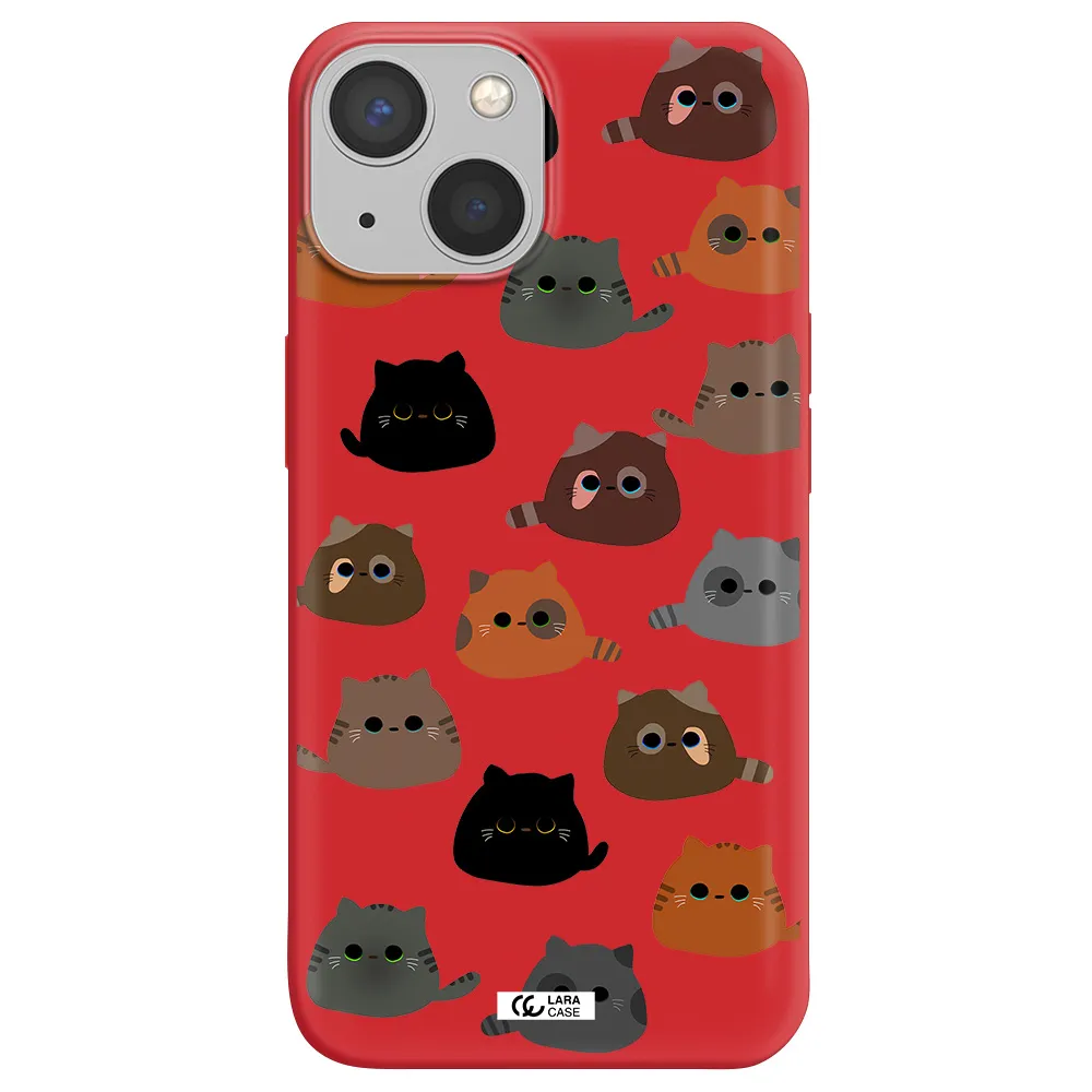 a group of cats with different colors Apple iPhone 13 mini Silicone Imperial Red Case