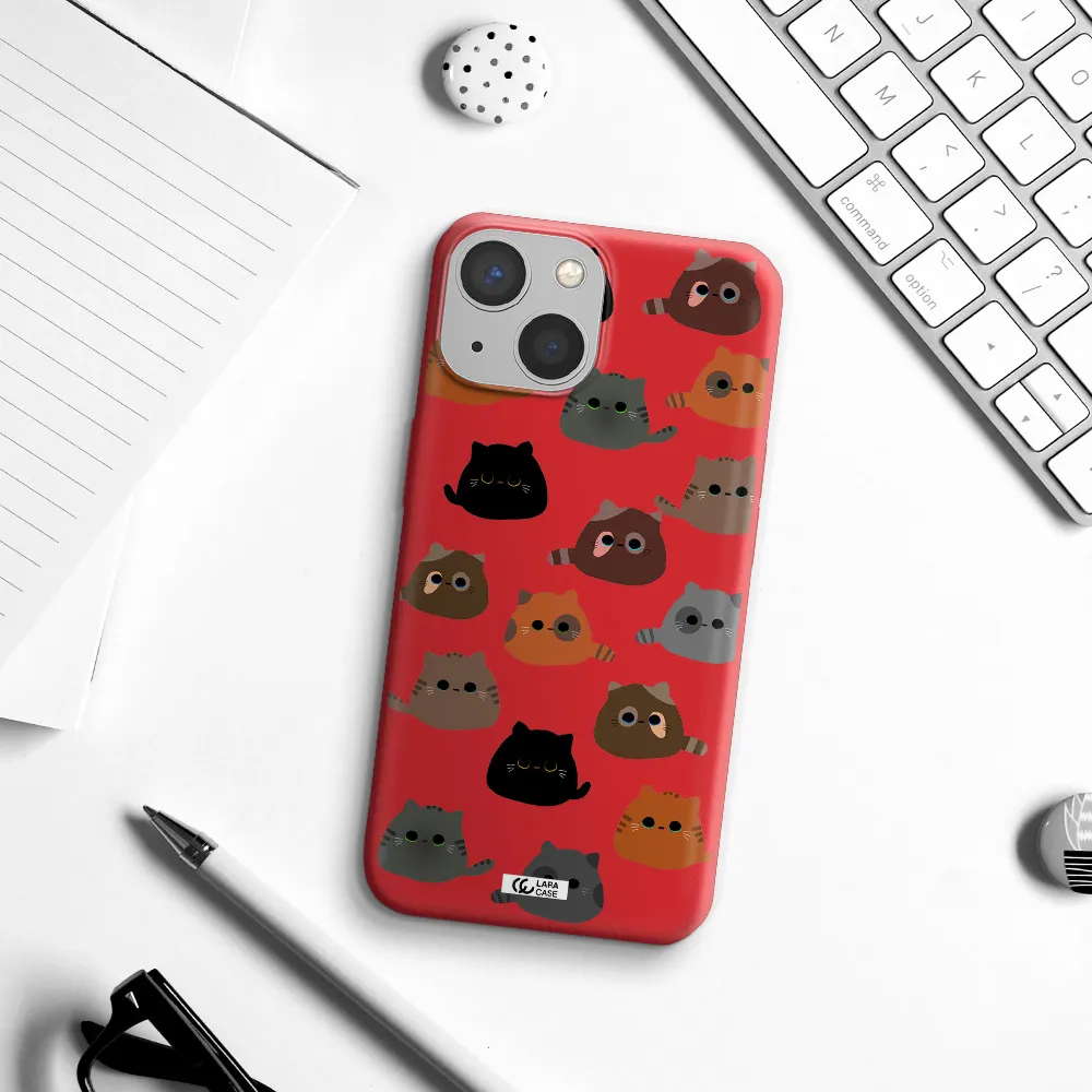 a group of cats with different colors Apple iPhone 13 Silicone Imperial Red Case