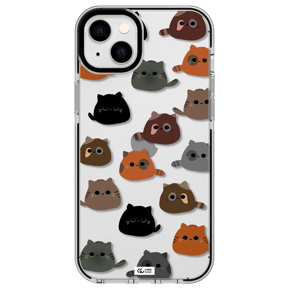 a group of cats with different colors Apple iPhone 14 plus impact black border Case