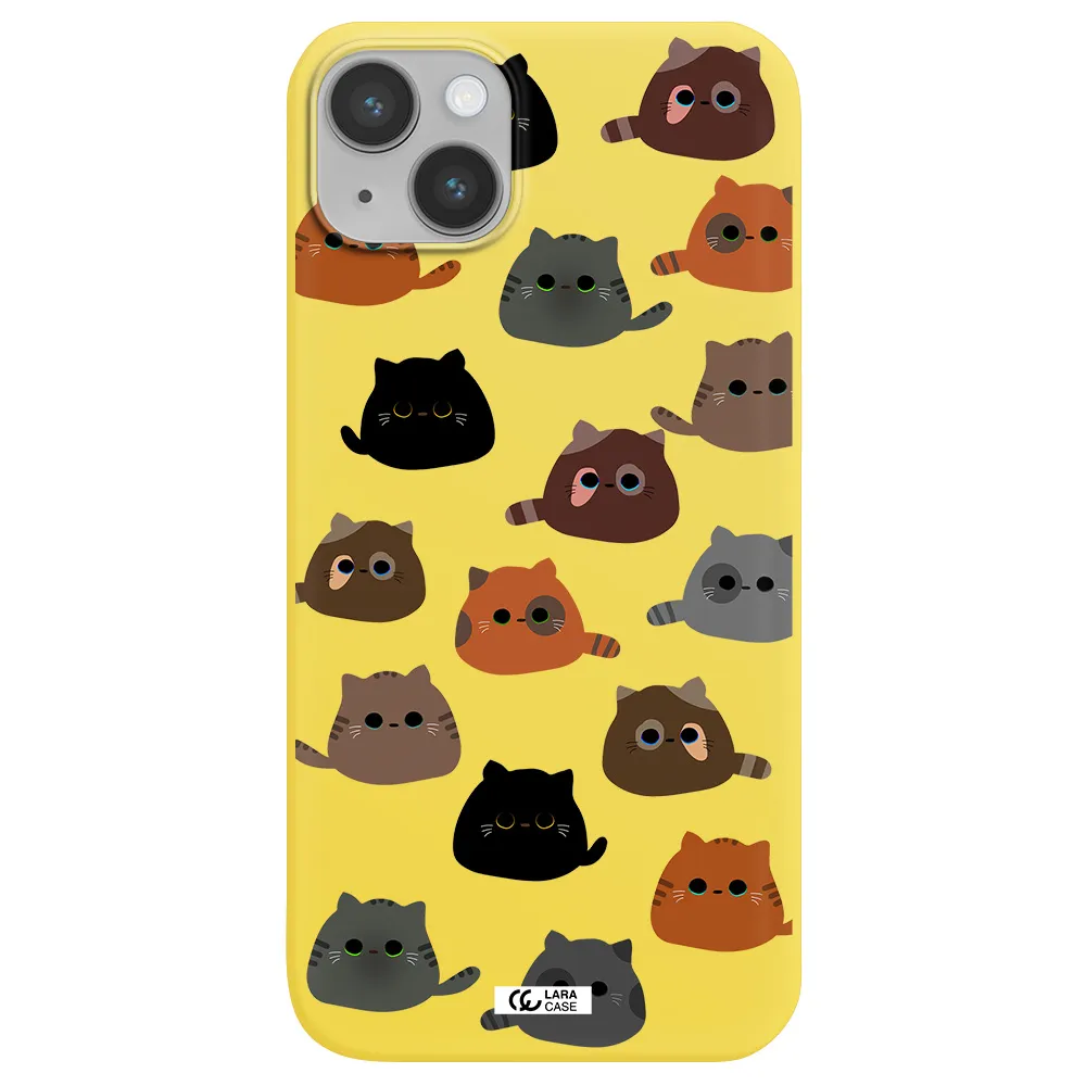 a group of cats with different colors Apple iPhone 14 plus Silicone canary yellow Case