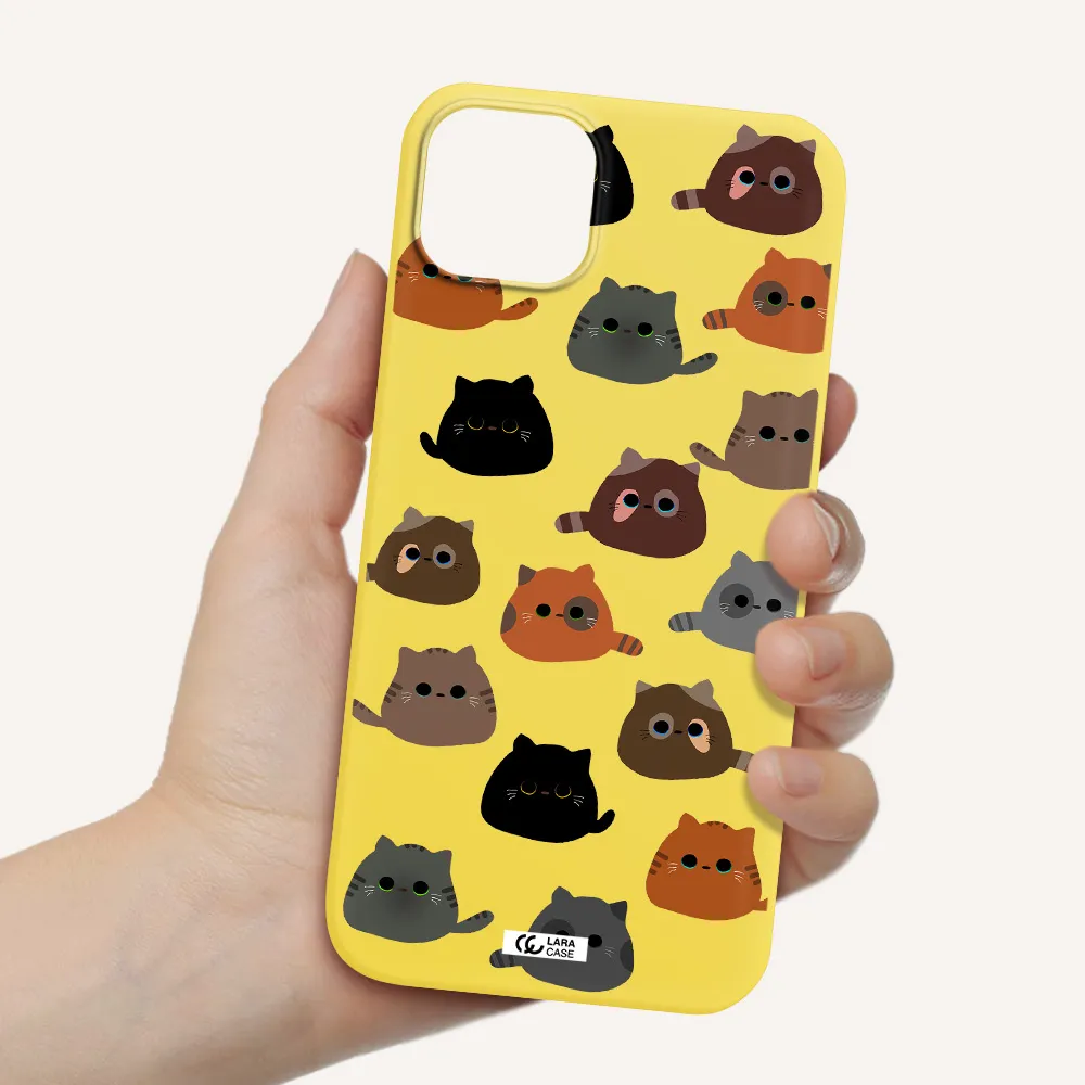 a group of cats with different colors Apple iPhone 14 plus Silicone canary yellow Case