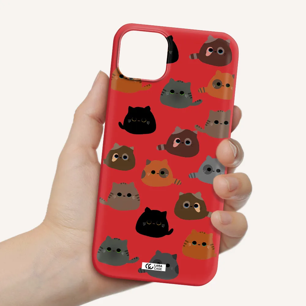 a group of cats with different colors Apple iPhone 14 plus Silicone Imperial Red Case