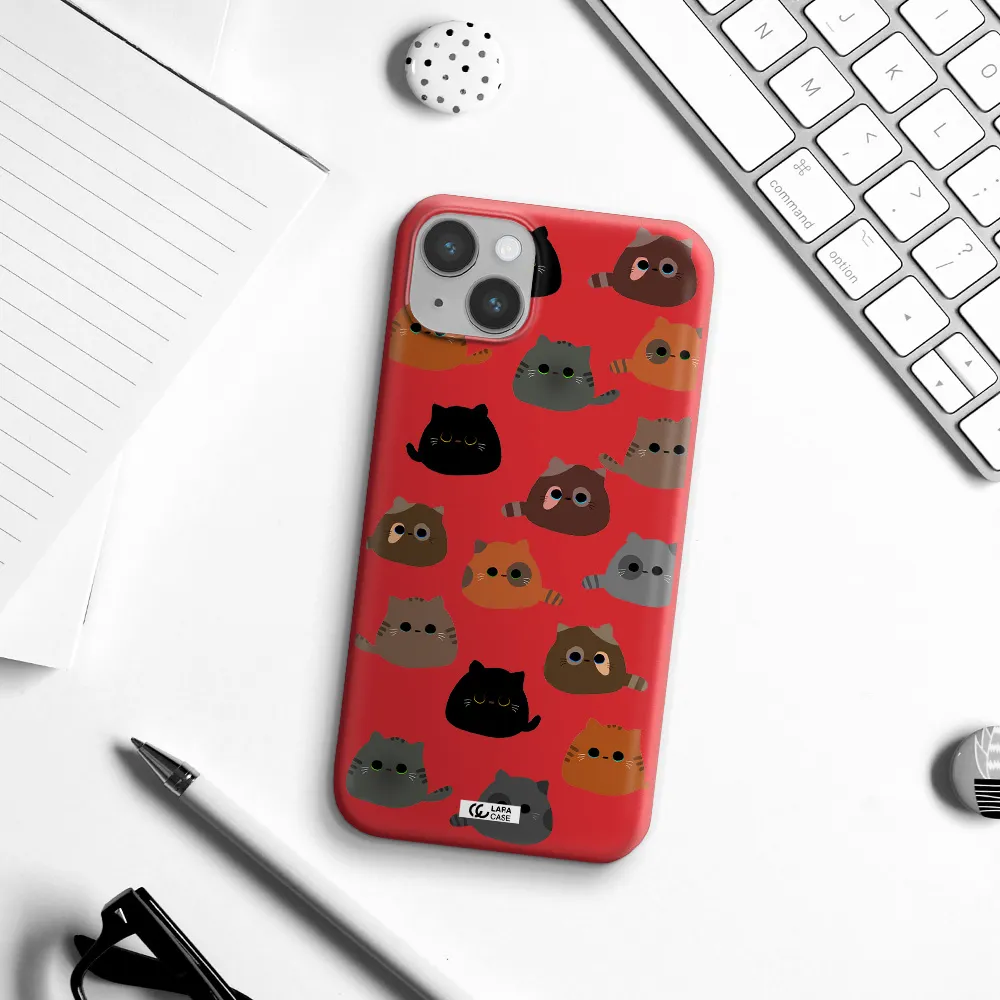 a group of cats with different colors Apple iPhone 14 plus Silicone Imperial Red Case
