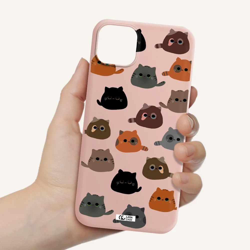 a group of cats with different colors Apple iPhone 14 plus Silicone pastel pink Case