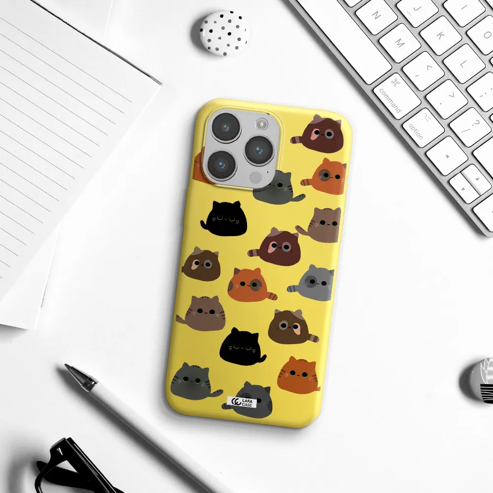 a group of cats with different colors Apple iPhone 14 pro max Silicone canary yellow Case