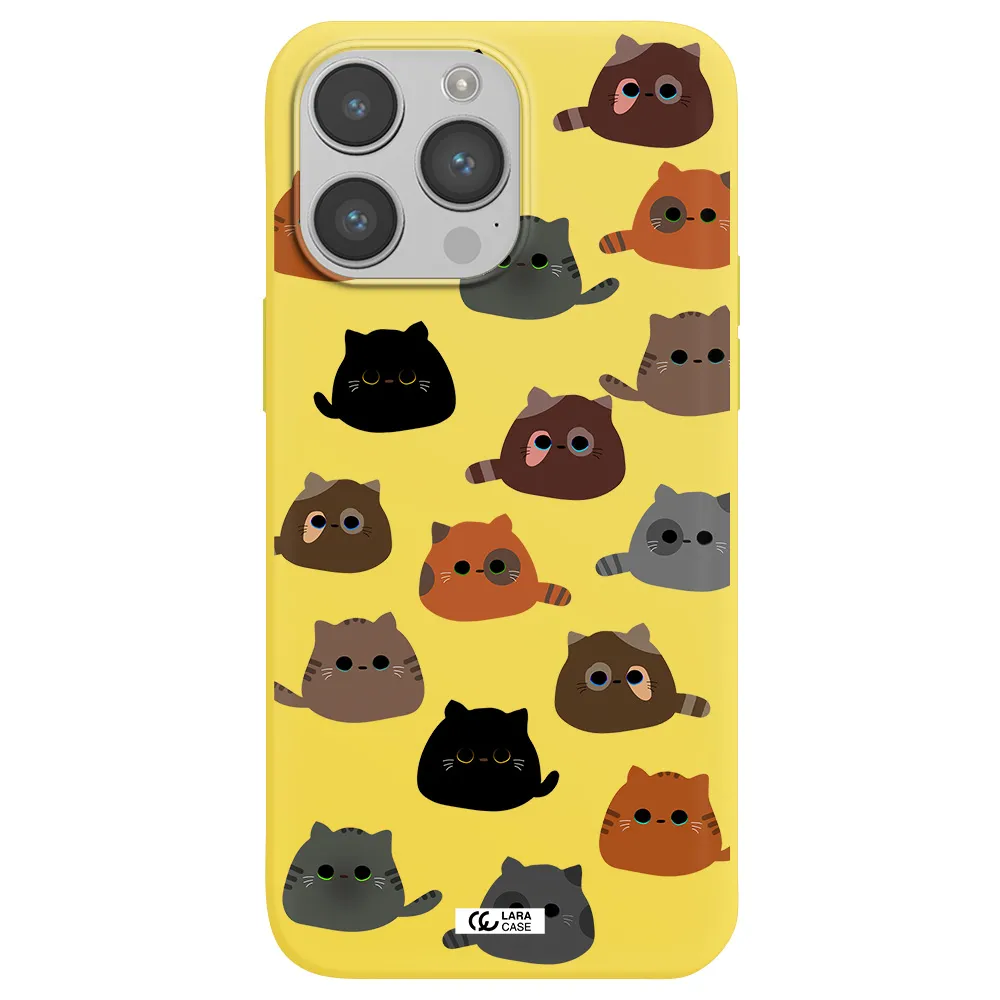 a group of cats with different colors Apple iPhone 14 pro Silicone canary yellow Case
