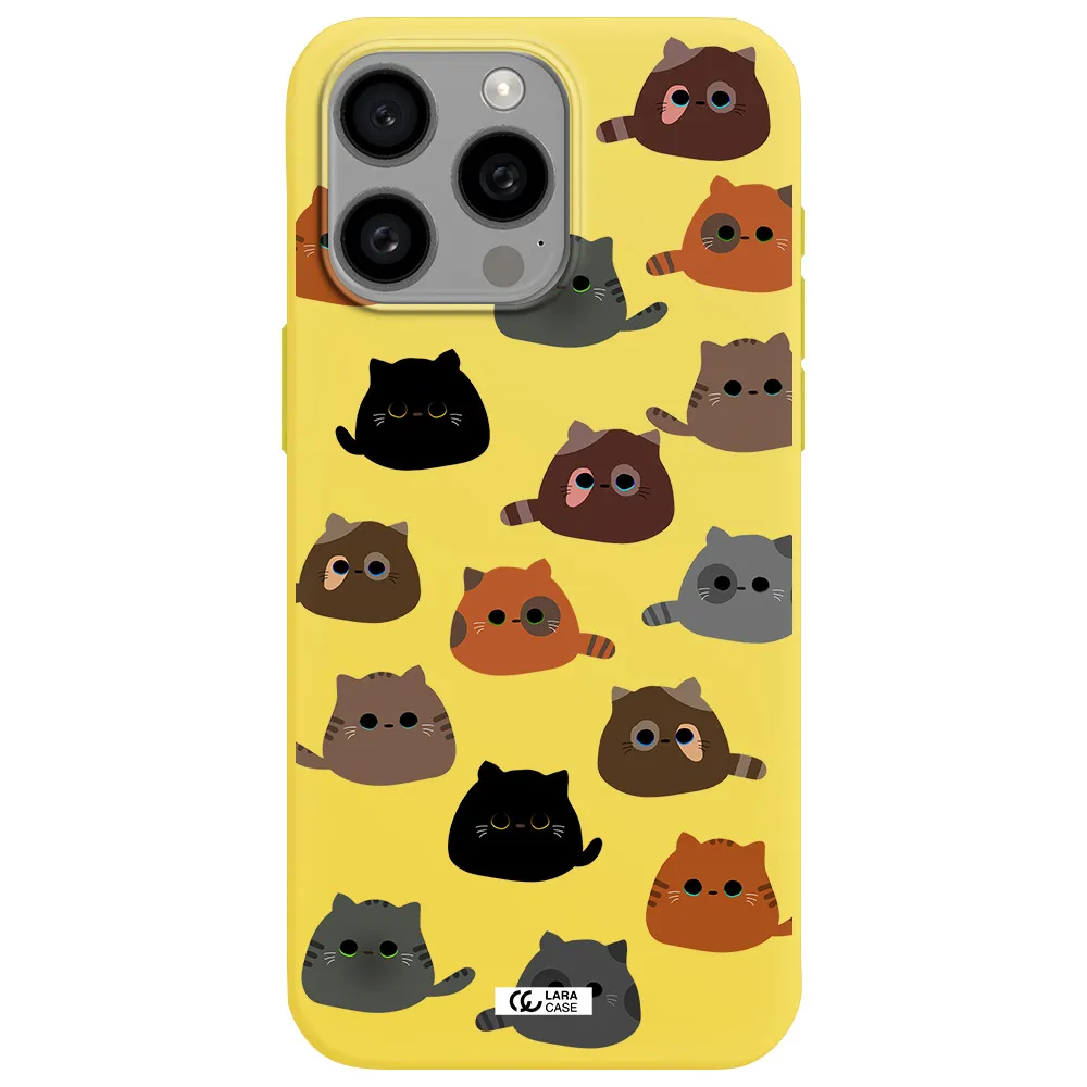 a group of cats with different colors Apple Iphone 15 Pro max Silicone canary yellow Case